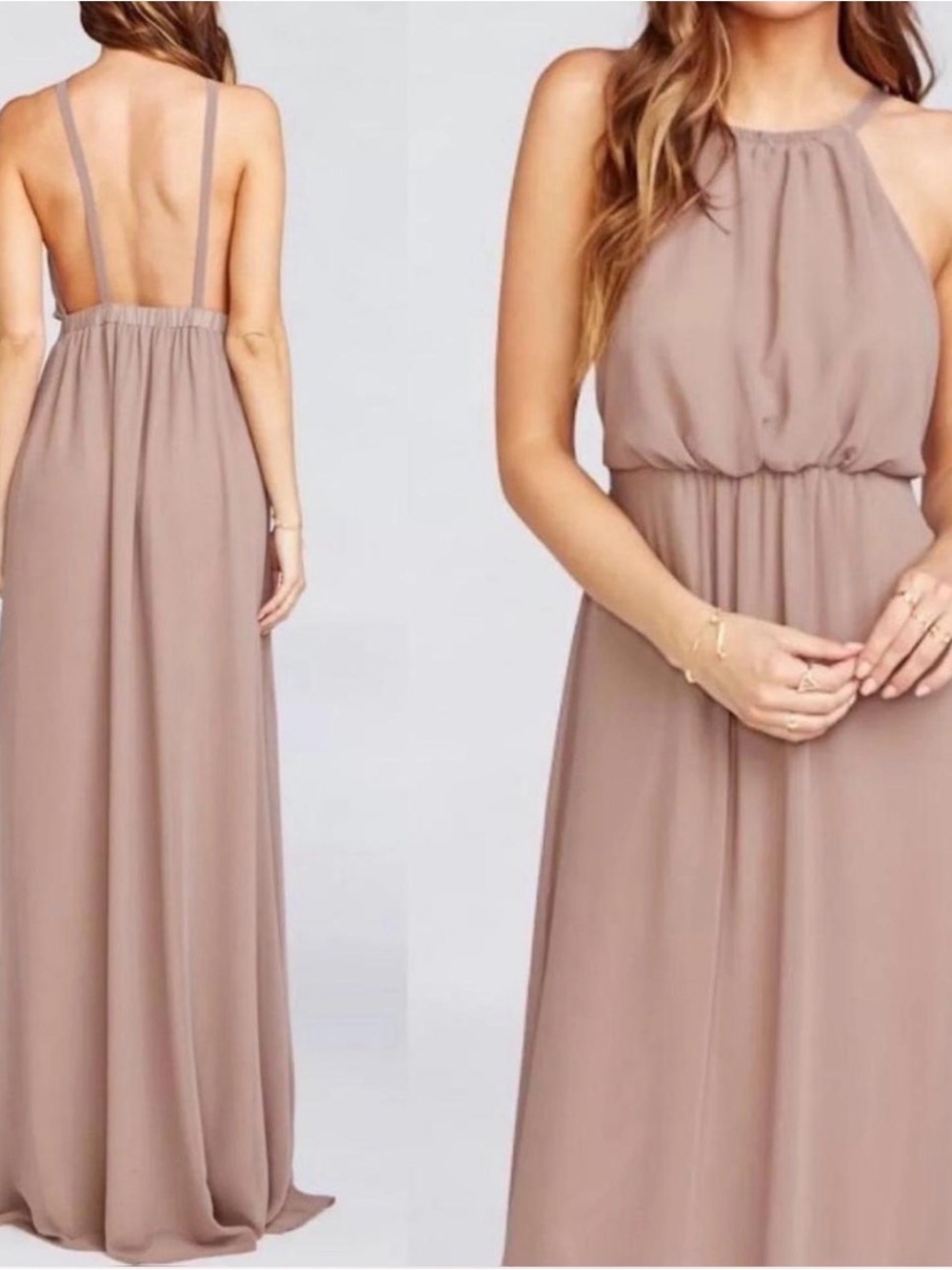 Show Me Your Mumu Amanda Maxi Dress Dusty Blush Halter Formal Gown Medium